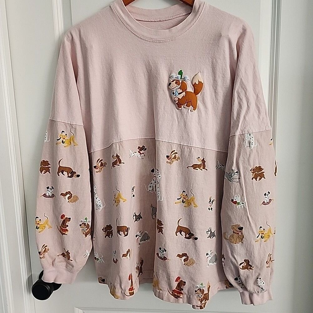 RARE Disney Parks Dogs Print Pink Spirit Jersey Size XL Puff Letter